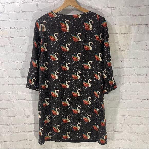 Fossil Silk Shift Dress Swan Polka Dot - Picture 2 of 8